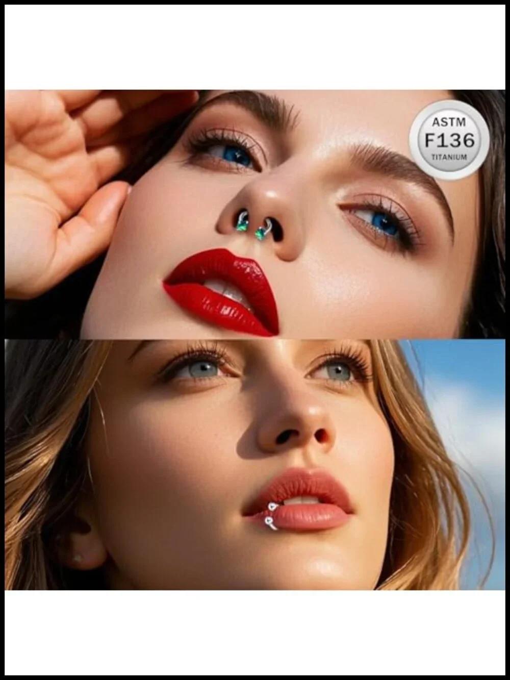 16G Titanium Horseshoe Nose Ring Septum Piercing Jewelry Set with CZ Opal